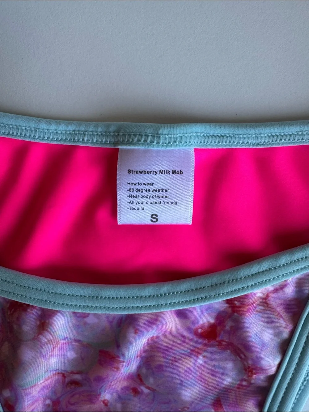 Strawberry Milk Mob Pink Floral Micro Bikini with Mint Trim